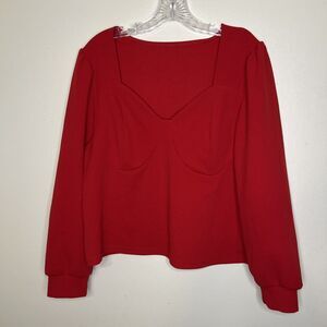 Shein Red Top Cropped Waist Length Stretch Plunge Neck Ling Sleeve Size 3XL